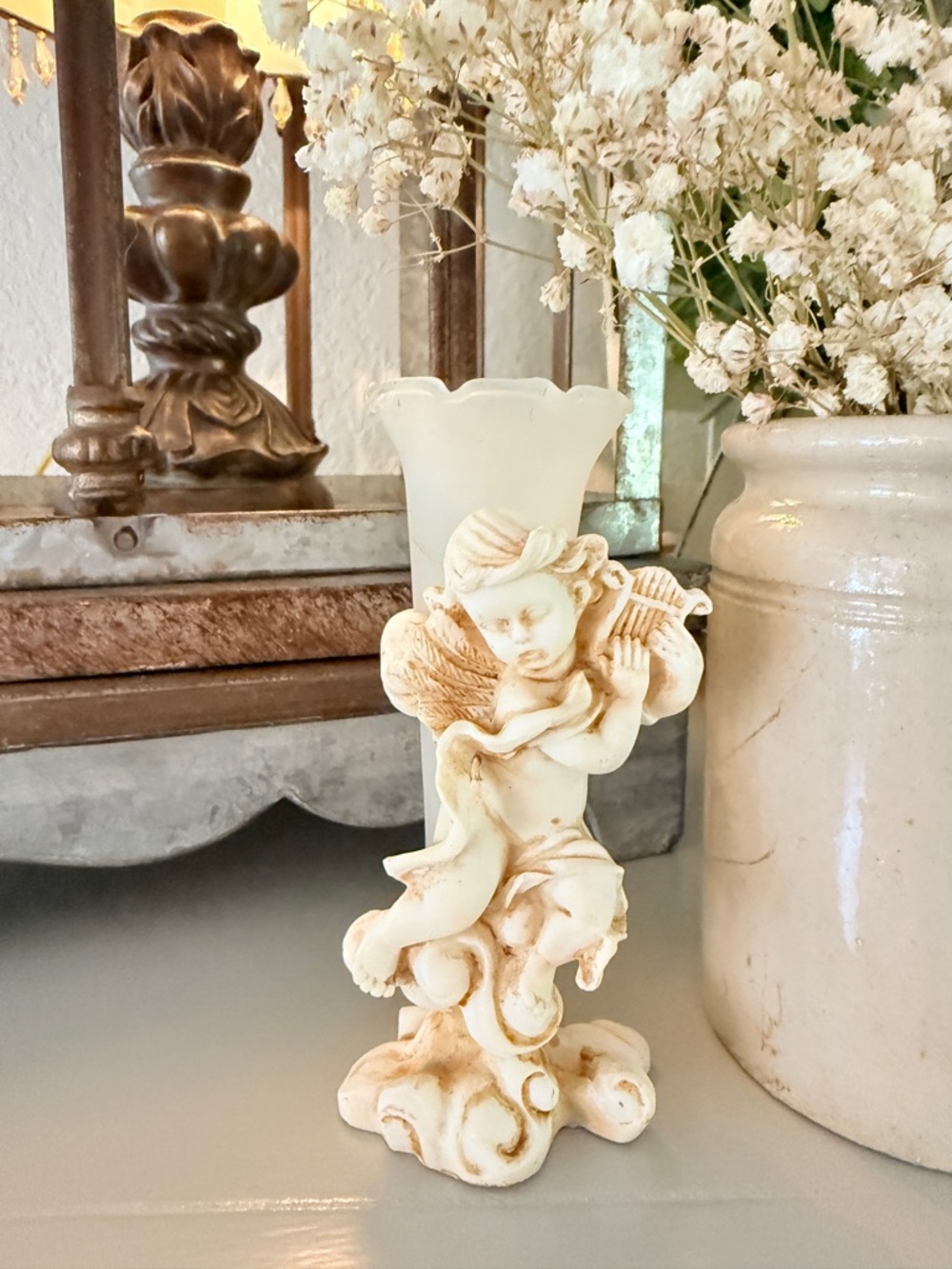 Vintage Italian Cherub Bud Vase - Cream White - Picture 5 of 15